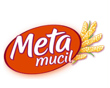 Logo da Metamucil com base laranja e espigas de trigo ao lado
